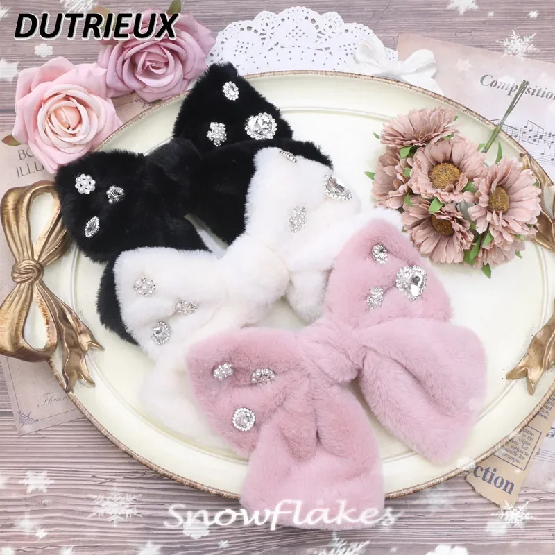 Japanese Style New Headwear Christmas Rhinestone Snowflake Love Oversized Bow Hairpin Girl Hair Accessories Sweet Cute Hairclip