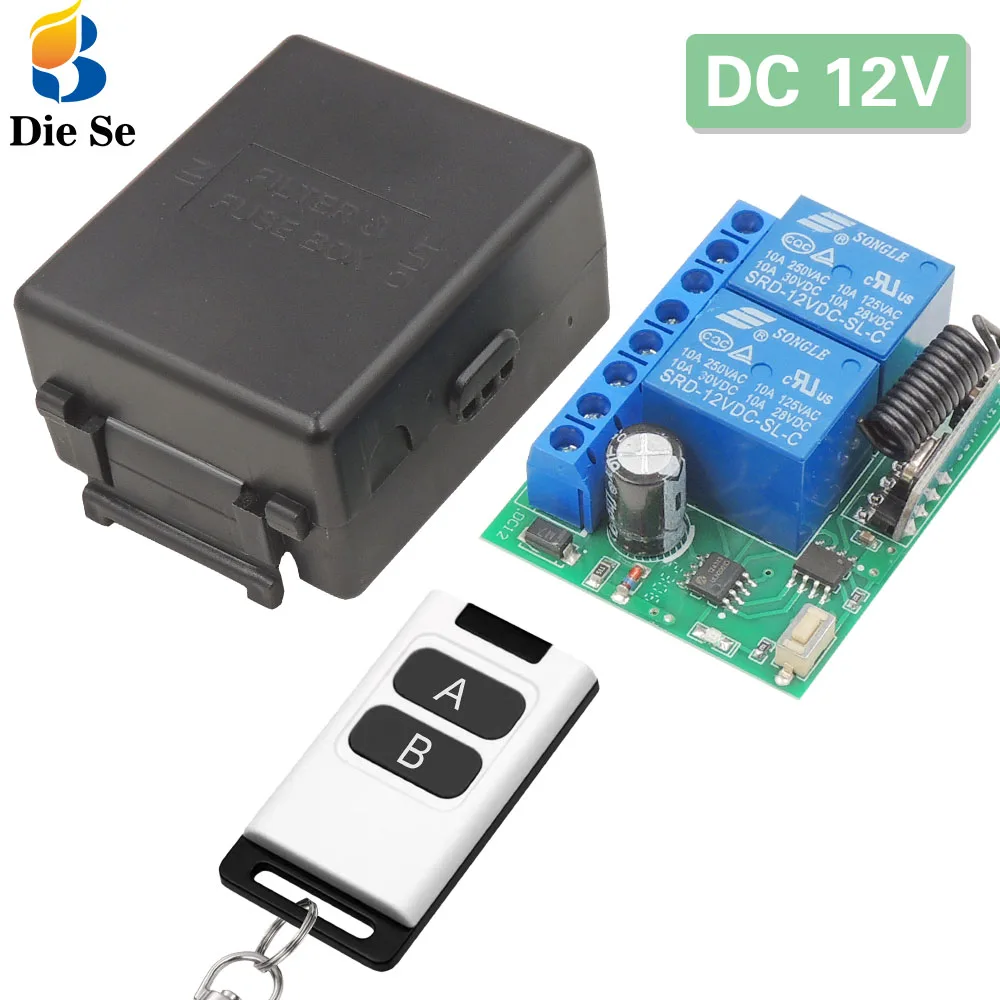 433mzh Universal fernbedienung schalter DC 12V 2ch Trocken kontakt Relais Empfänger HF-Sender für Tor Tür Schiebetür LED DIY