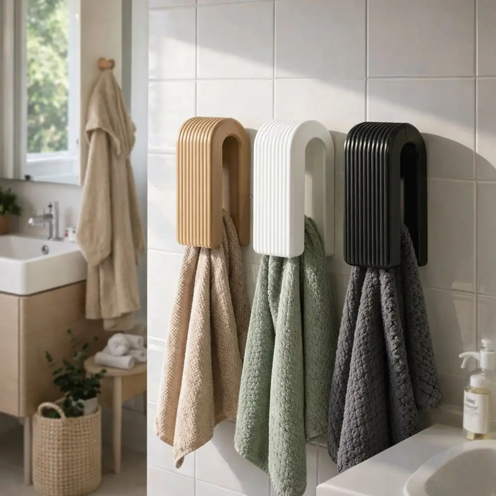 

2 Pieces Strong Self Adhesive Auto-lock Towel Rack Plastic Space-saving Towel Hook Non Perforated Practical Towel Storage Clips