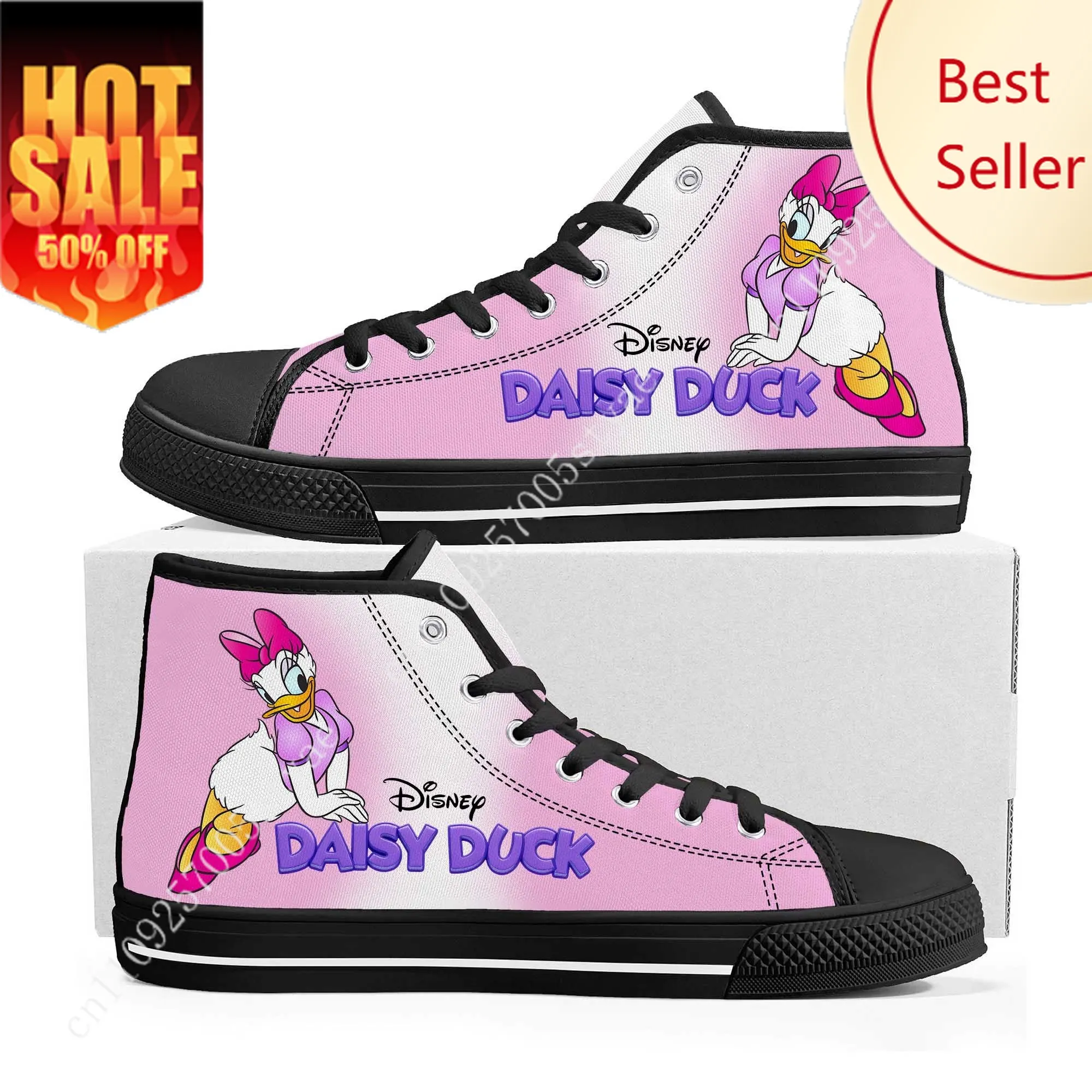 

Daisy Duck High Top Sneakers Disney Cartoon Movie DIY Decorate Shoes Design Your Photo Party Holiday Gifts Custom Shoe