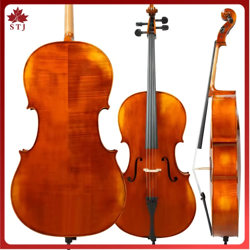 Handgefertigtes Cello 4/4 3/4 1/2 1/4 Professionelles Anfänger-Cello Russisches Fichtenholz-Deckenplatte Ahorn-Rückwand mit Cello-Tasche Cello-Bogen-Teile