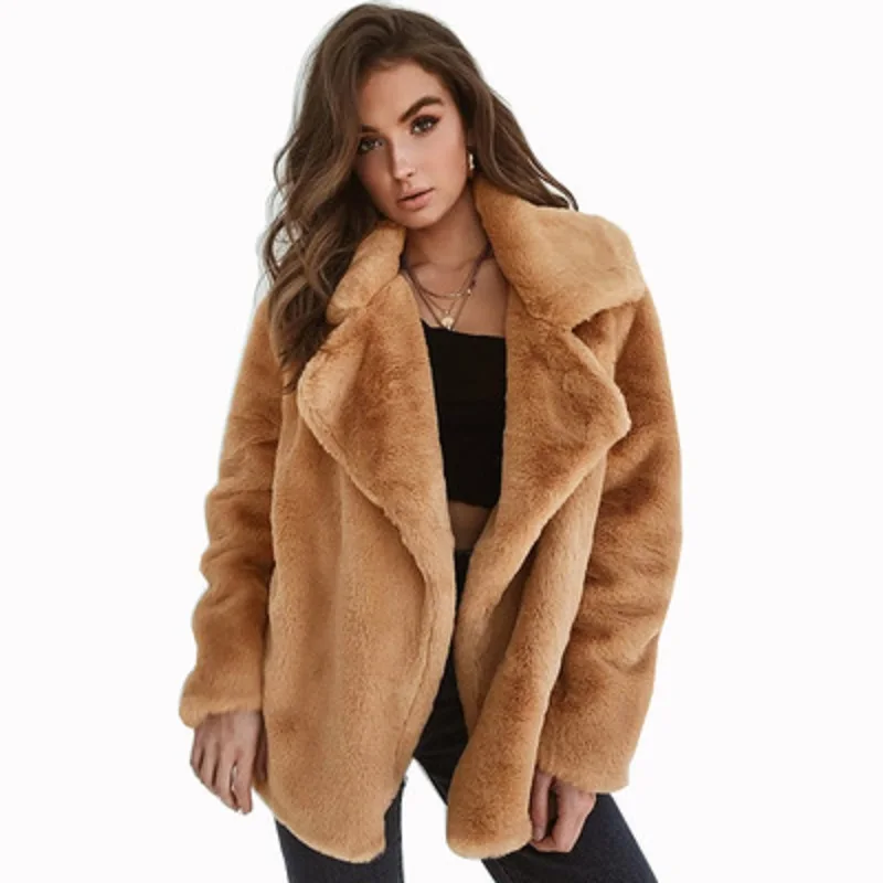 

Women Sexy Plush Lapel Comfortable Long Sleeve Coat Casual Dating Brown Slim Fit Jacket Autumn/Winter