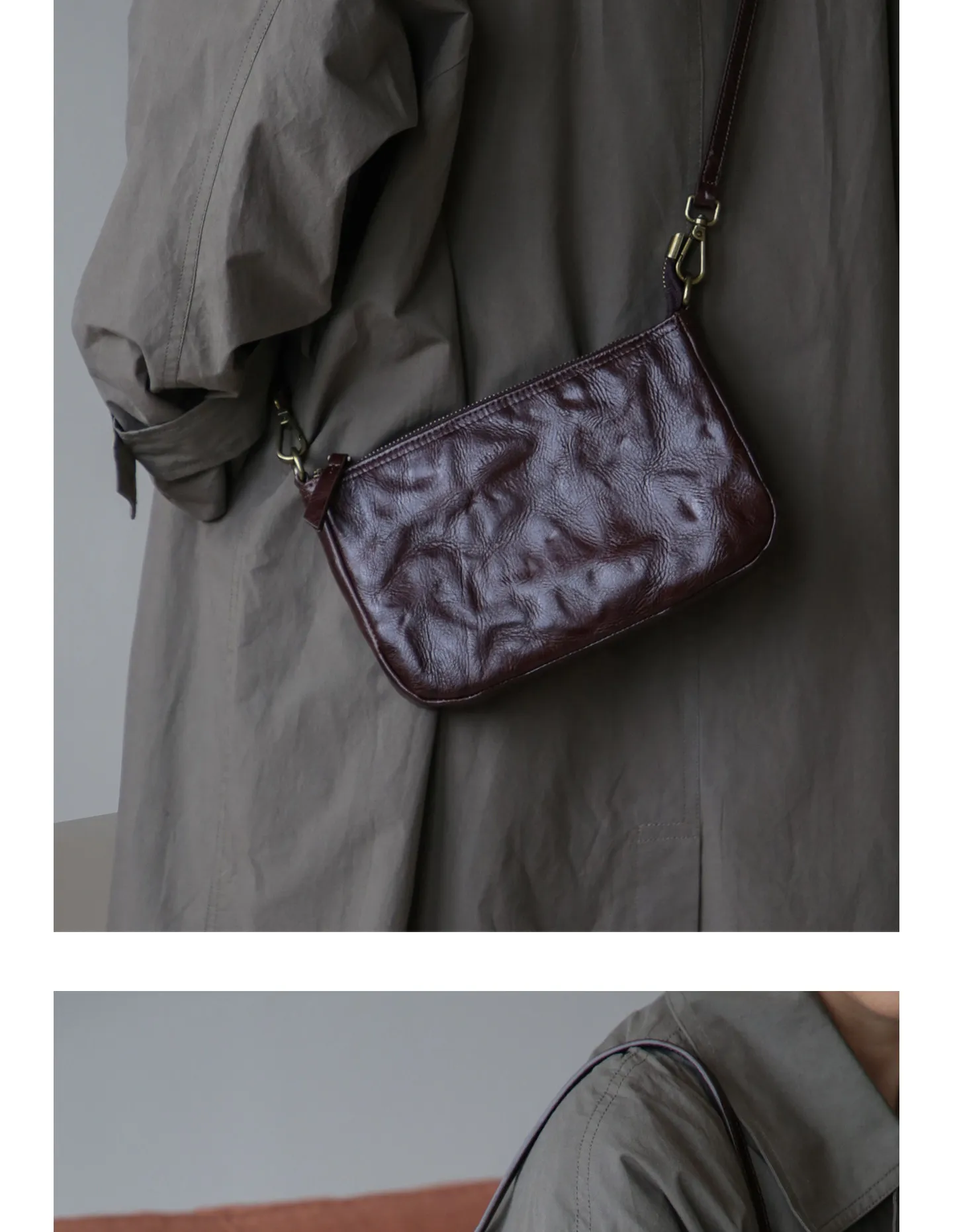 PNDME Vintage-Designer-Handtasche, handgefertigt, plissiert, aus pflanzlich gegerbtem Rindsleder, Damen-Umhängetasche, schlicht, lässig, aus echtem Leder, Unterarmtasche – Detail 7
