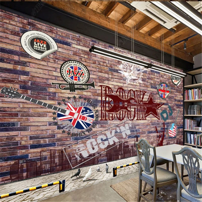 

Modern Music Restaurant Brick Wall Rock Wallpapers Industrial Decor KTV Bar Background Wall Paper Mural Papel De Parede 3d