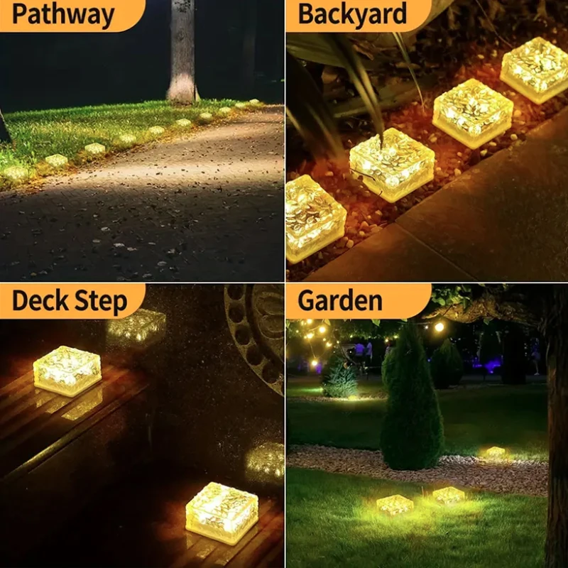 Solar Ice Brick Indução Luz LED Enterrado Luz, Passos do jardim ao ar livre, Cubo de gelo decorativo, Casa, 1Pc