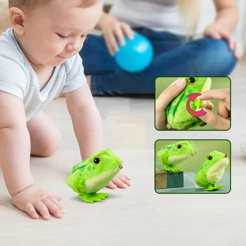 Wind Up Toys for Kids Funny Plush Frog Wind-Up Toy Crawling Spring Toy Clockwork Animal Toys Adorable Wind-Up Toys for Kids