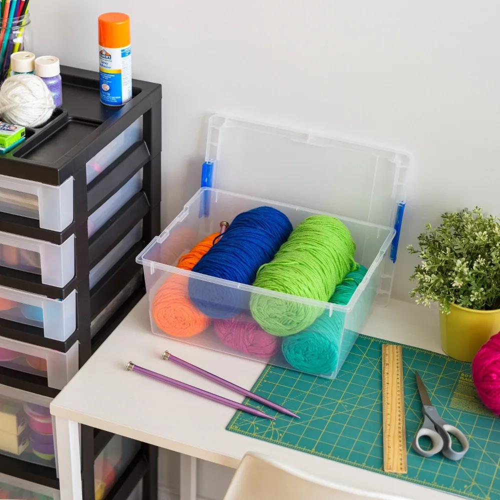 12 Qt. Plastic Storage Bins with Lids, Clear Containers, Latching Totes 4Pk