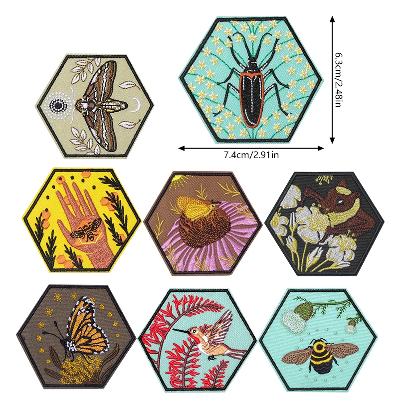1PC Insects In Nature Flowers Embroidered Patch Iron On Sew On Patches For Clothing Cap Bag Jacket DIY Gift Badge Hot Adhesive