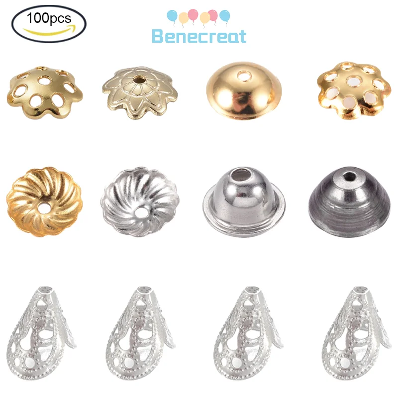 100pc Vacuum Plating 304 Stainless Steel Bead Caps Multi-Petal Flower Golden 6x1.5mm Hole: 0.8mm