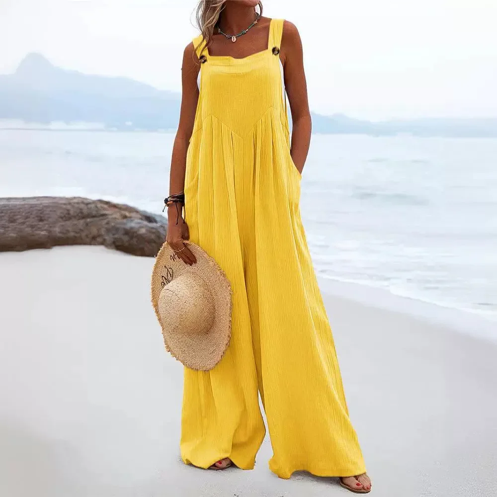 Women's Strap Loose Wide Leg Pants Jumpsuit Playsuit Solid Color Summer Fashion Long Full Length Pants Overall