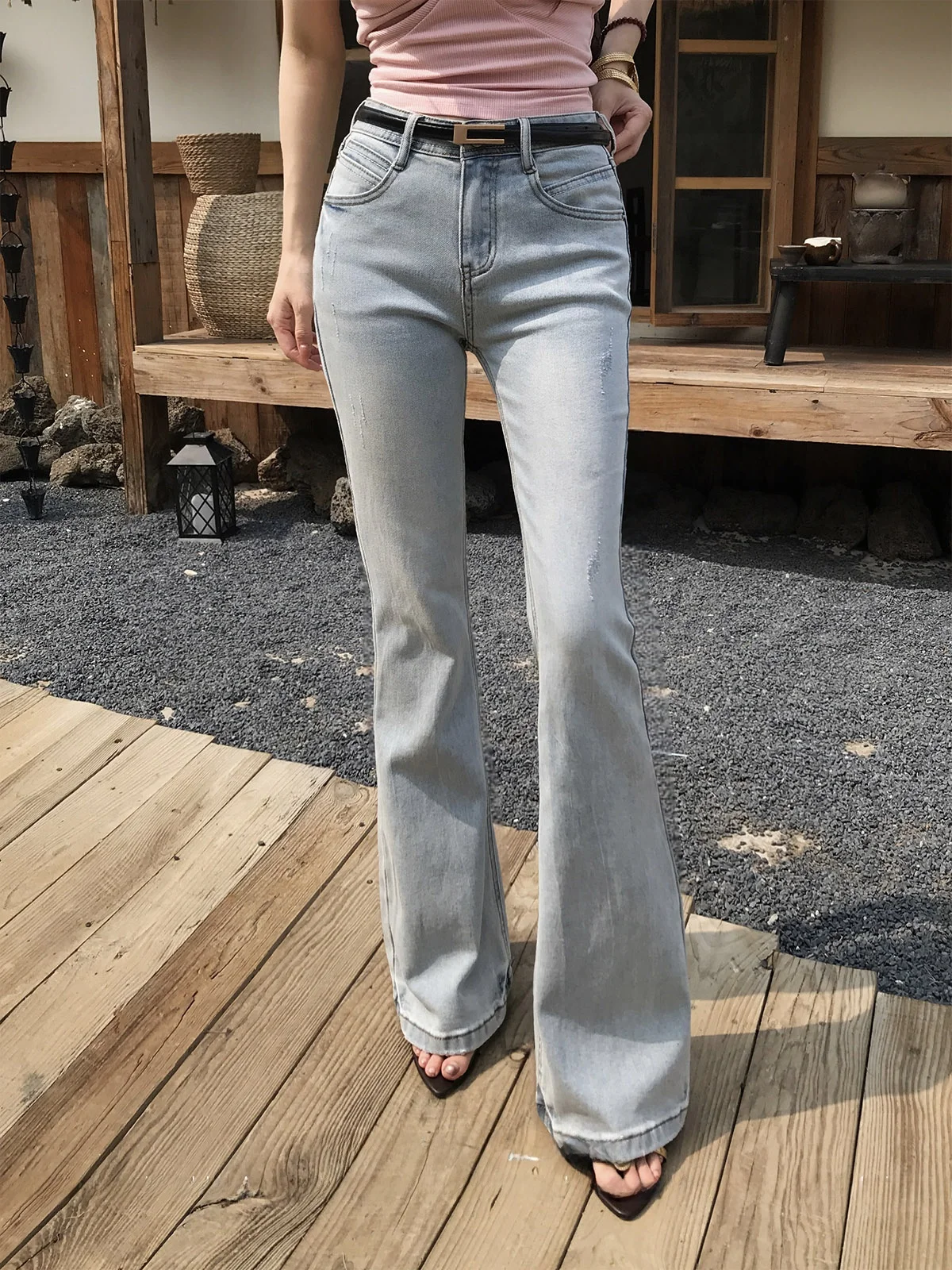 Wild Kiwi High Waist Blue Slimming Micro Flared Denim Jeans Women's Skin-friendly Elastic Long Pants High Waist Butt Lifting