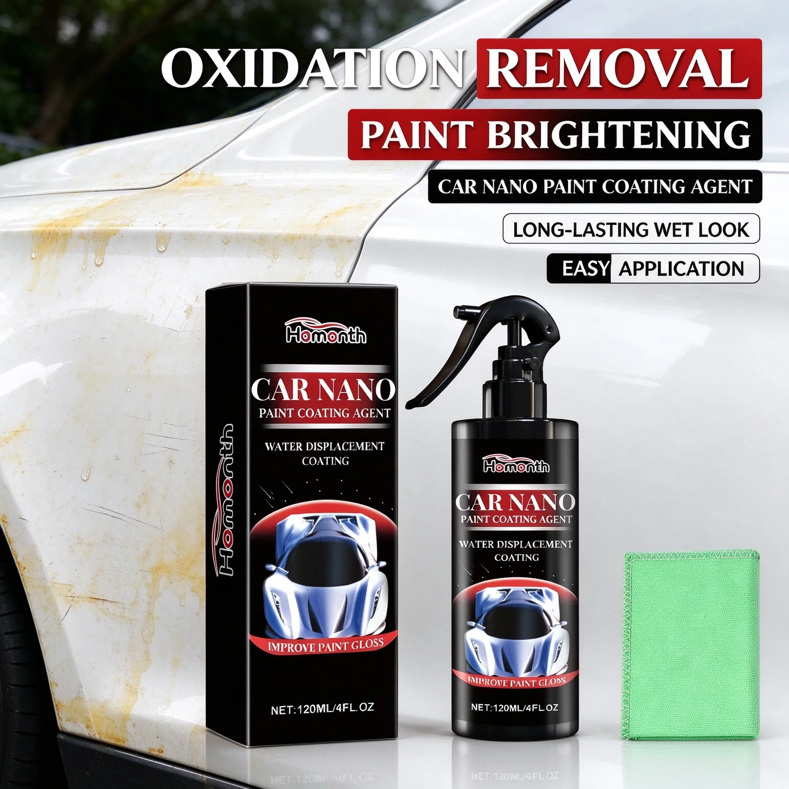 3 in 1 Car Nano Ceramic Coating Spray, Anti Scratch Hydrophobic Paint Polish, High Gloss Auto Paint Protection Detailing Care