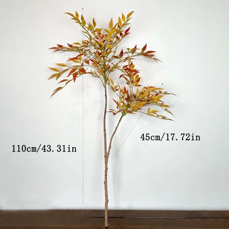 110 cm 2 Gabeln große künstliche Pflanzen gefälschte Bambus Ast Kunststoff Nandina Blätter hohe grüne Landschaft für Hausgarten Dekor – Detail 6