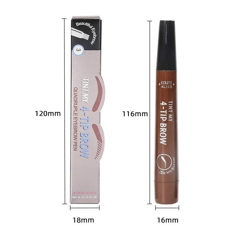 4‑Prong Liquid Eyebrow Pen, Waterproof Eyebrow Pencil for Simulation Wild Look, Create Natural Hair‑Like Brows Eye Makeup