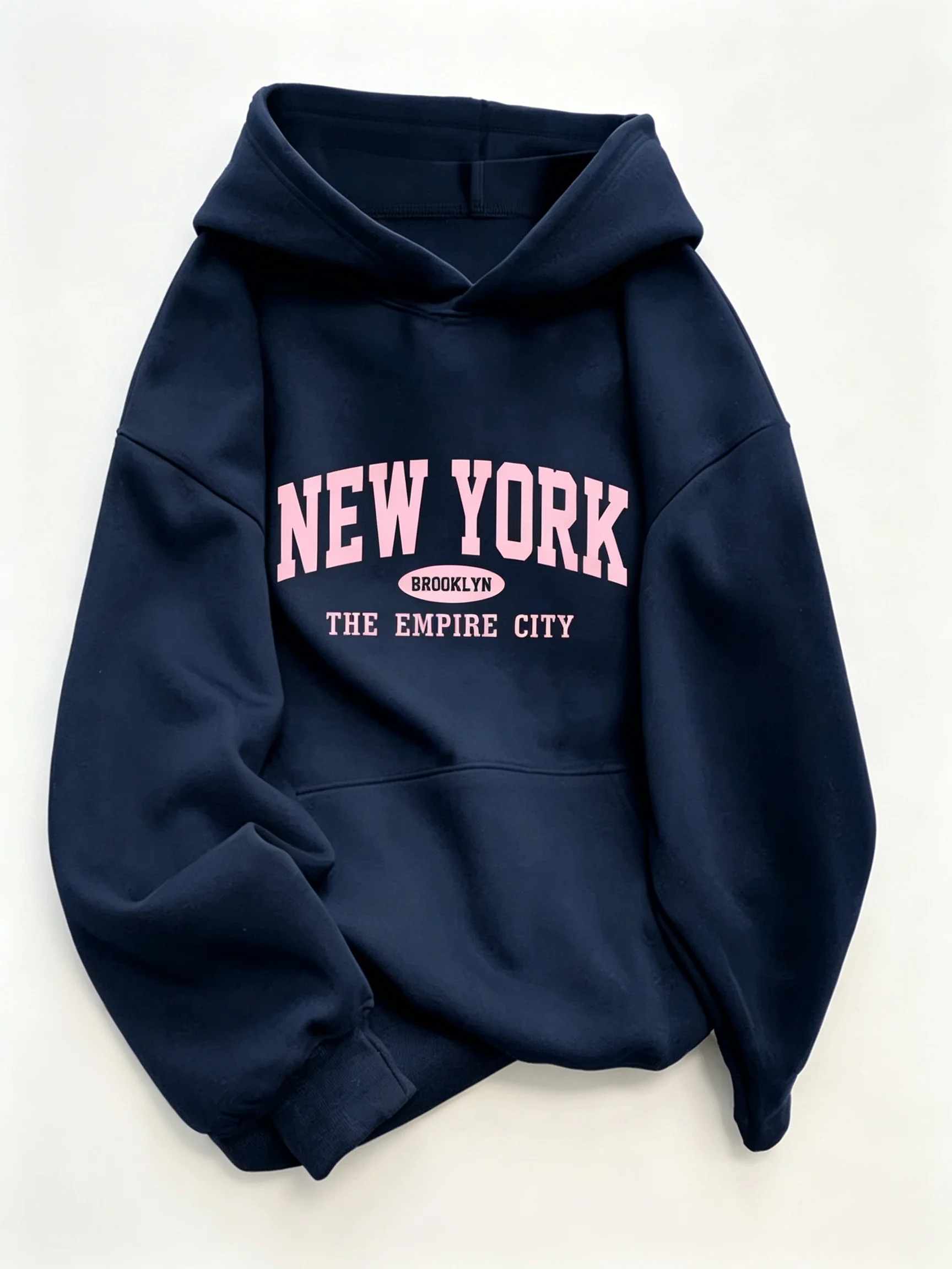 Damen-Hoodie mit lockerem Schnitt, Buchstaben- und geometrischem Muster, lässiger Streetwear-Pullover, langärmeliges Sweatshirt mit Kängurutasche für Damen. – Detail 14