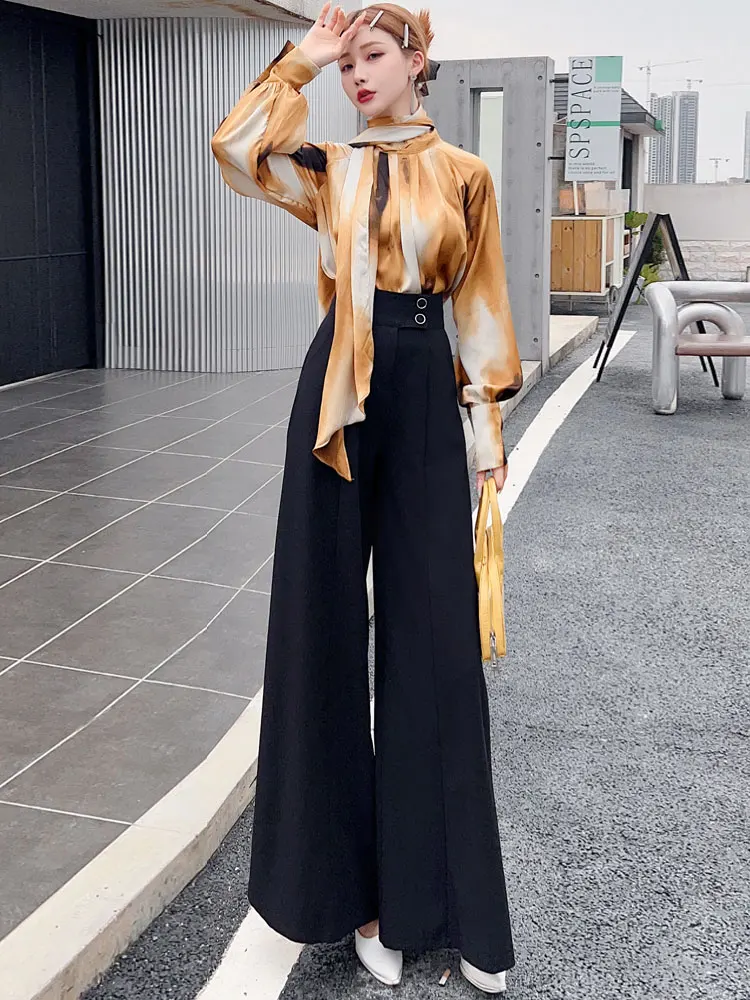 

Fall New Women's Luxury High Waist Wide Leg Pants Two-Piece Set Ele Faionable Casual Comfortable Breathable Clothing