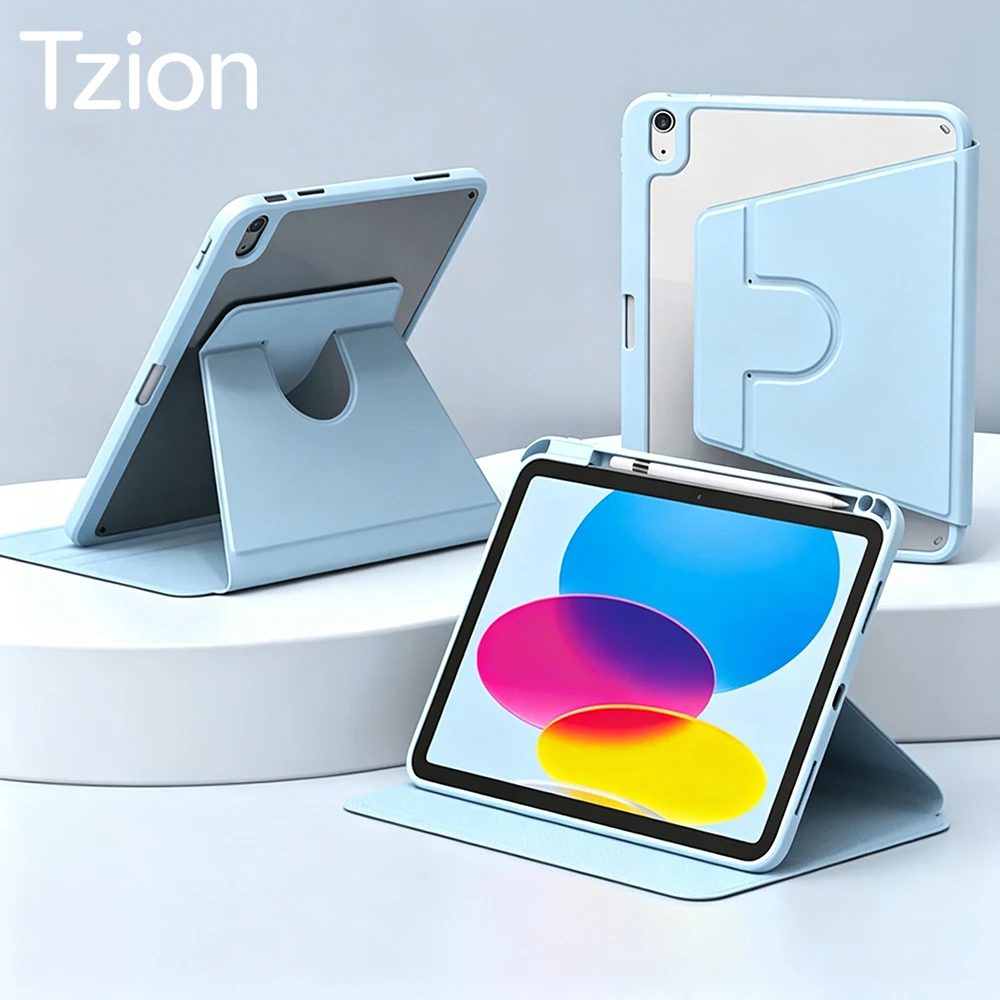 For iPad mini Air Pro 1 2 3 4 5 6 7 8 9 10 11 8.3 9.7 10.2 10.5 10.9 11 12.9 13 360 Degree Rotating Acrylic Case Auto Wake/Sleep