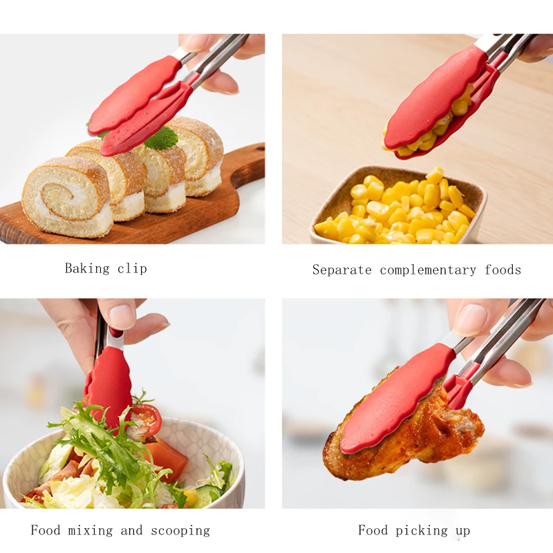 سيليكون المطبخ ملقط شواء الفولاذ المقاوم للصدأ قفل ملقط الطبخ مع نصائح السيليكون ملقط طعام غير قابل للانزلاق للطهي