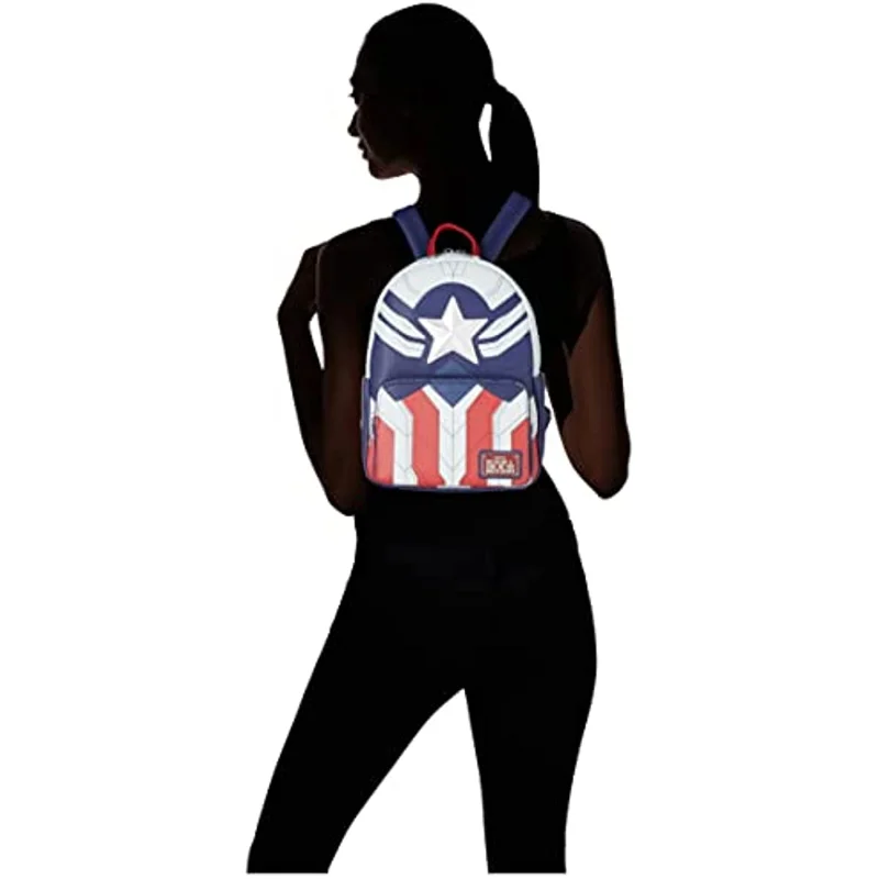 Loungefly Marvel Captain America Falcon PU Leder Mini Taschen Cosplay Mini Rucksack für Frauen Freizeit Mode Rucksack Geschenk