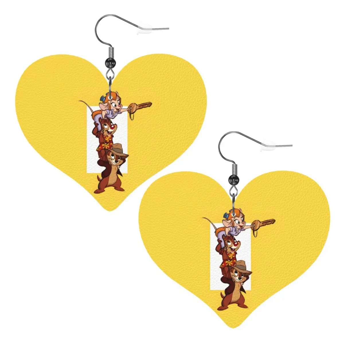 Custom Funny Cartoon Chip And Dale Leather Teardrop Earrings for Women Leather Earrings Fashion Lightweight for Parties Holidays