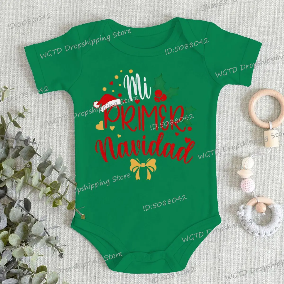 私の最初のクリスマス新生児ボディスーツベビー半袖ロンパーススペイン語プリント幼児洗礼衣装幼児クリスマスパーティー服