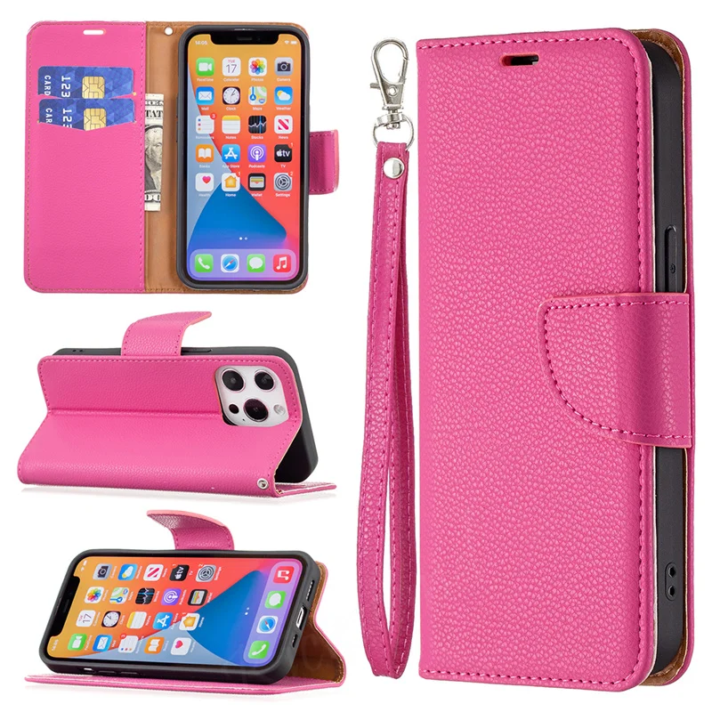 Kickstand for iPhone 14 13 12 Pro Max Mini 11 X XS XR 6 6S 7 8 Plus SE 2022 2020 Cover Lychee Pattern Leather Case Card Slot Bag