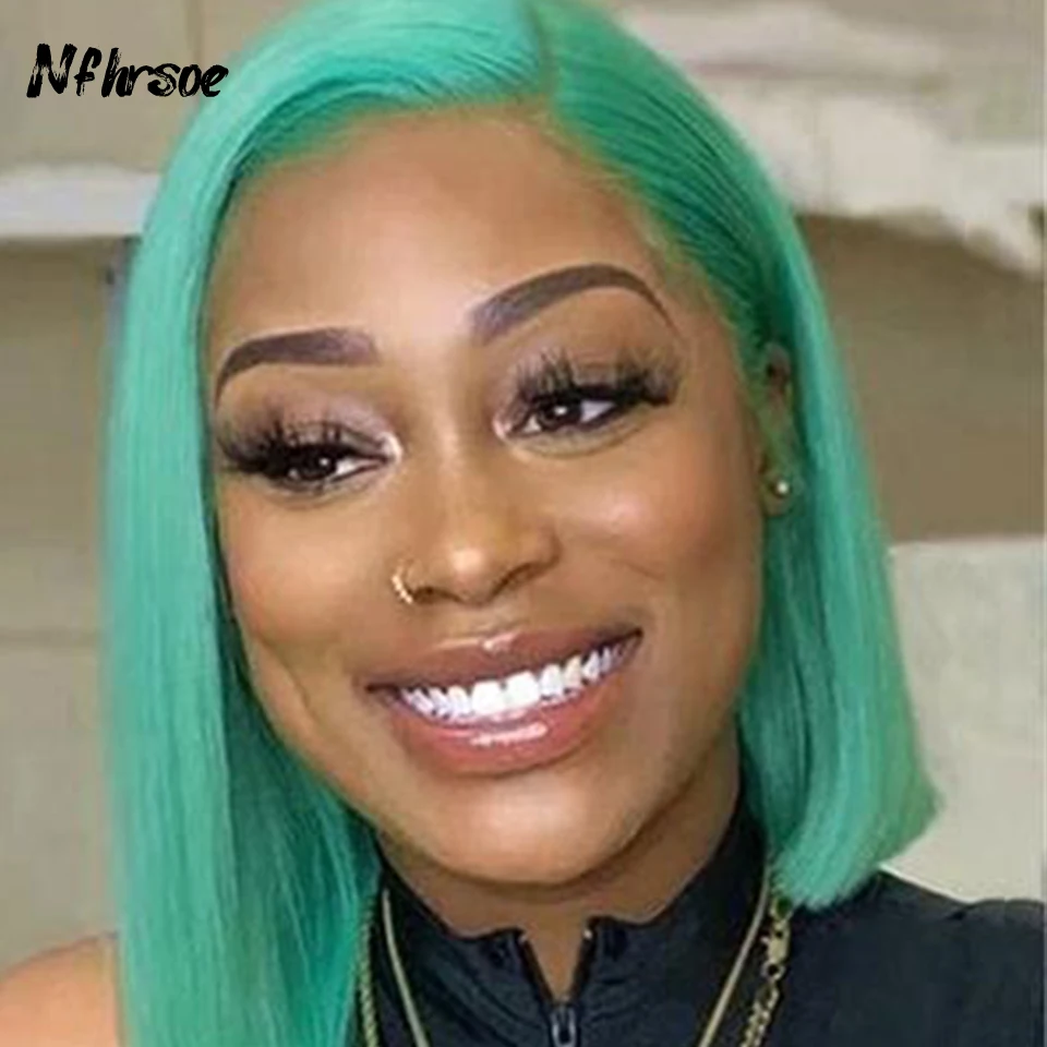 

Brazilian Virgin Human Hair Wig Mint Green Colored Short Bob 13x4 Lace Front Wigs Human Hair For Women Cosplay Fashion Style