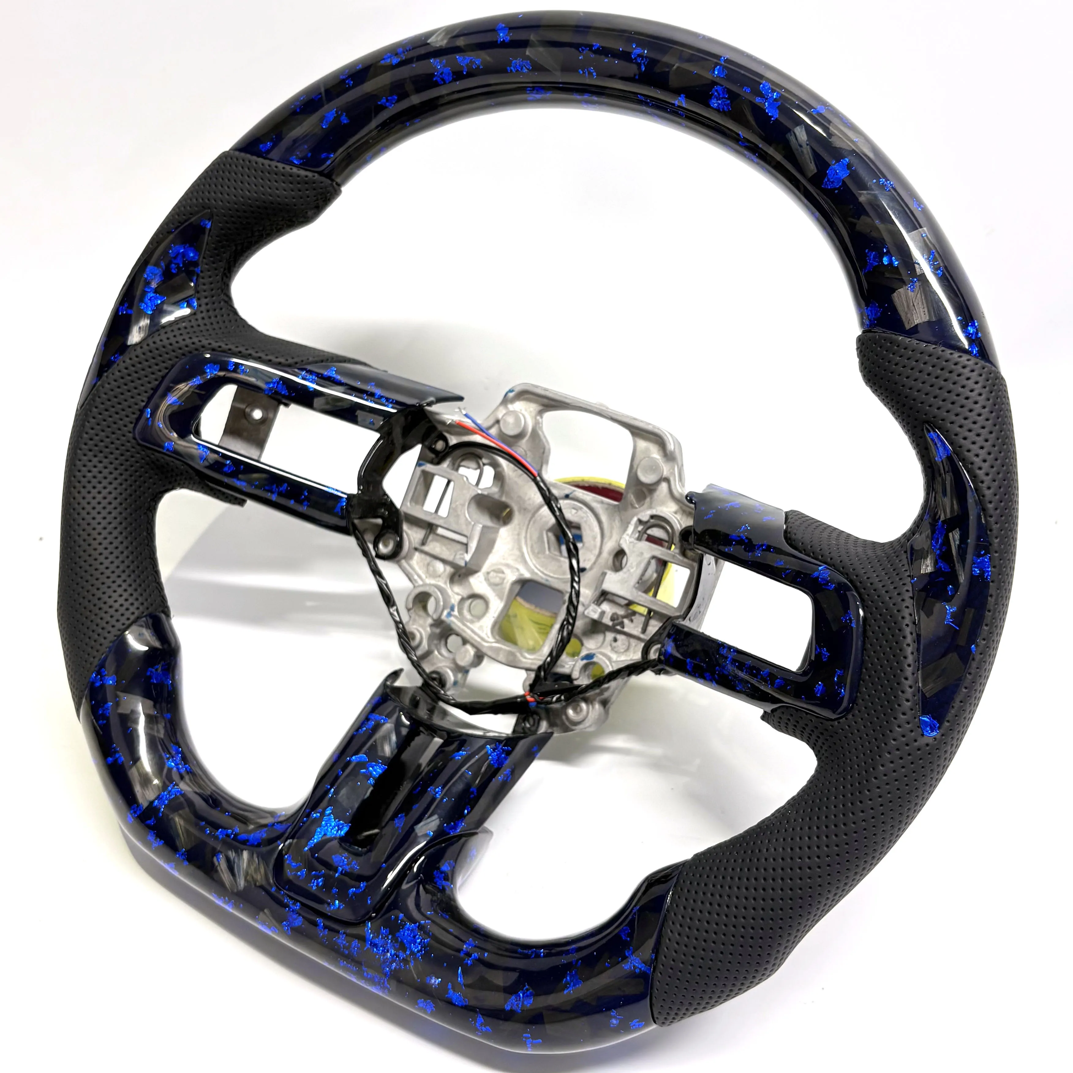 2014-2023 for Mustang Factory Price Customized Steering Wheel Blue Forged Crushed Carbon with Leather Personalized
