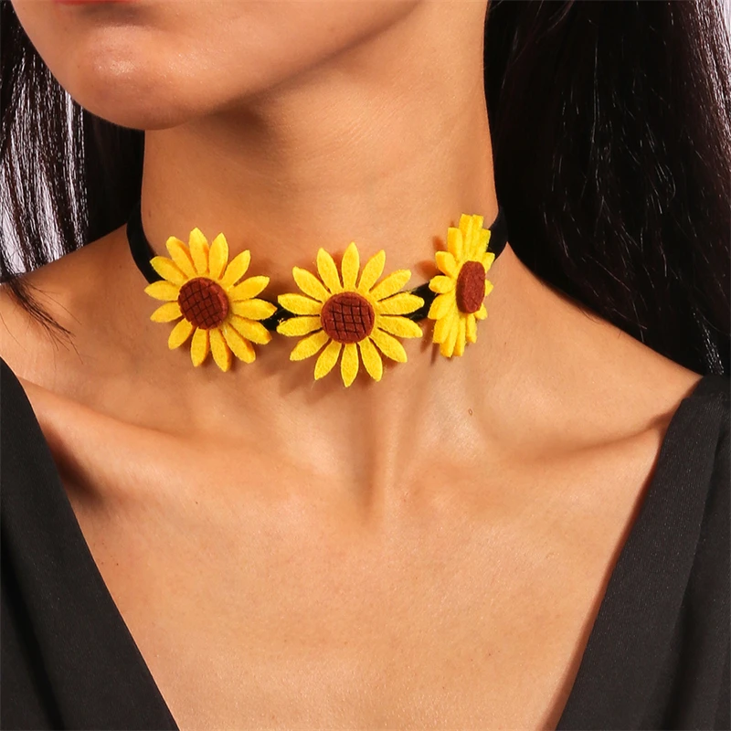

Fashion Sunflower Necklace for Women Flower Choker Collares Necklace Girls Party Festival Jewelry Gifts