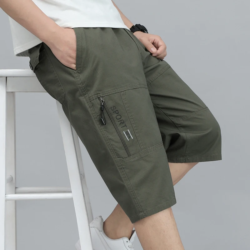 XL-6XL Work Pants Men's Summer Pure Cotton Casual Shorts loose and Slimming Work Pants Home Pants Large Pocket Zipper Decoration