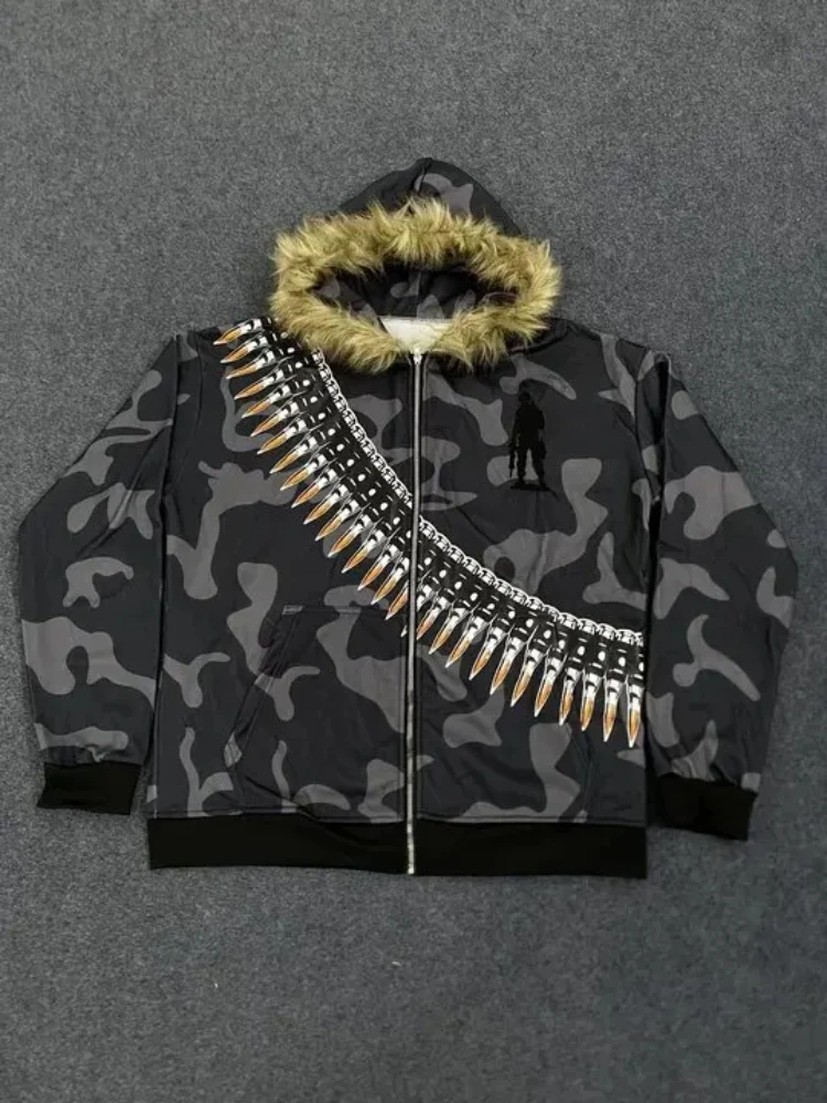 

American Retro Hip-hop Gothic Harajuku Punk Plush Hoodie Fashionable Printed Personalized Streetwear Aesthetics Hoodie For Women