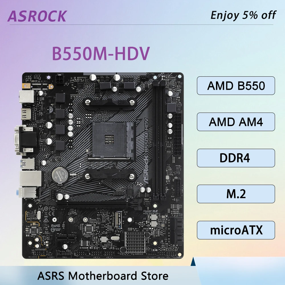 B550 B550M-HDV ASROCK AM4 Motherboard DDR4 CPU Support R5 5600 R5 5500 R5 3600 R7 5700G Micro ATX SATA3 PCI-E 4.0 PC