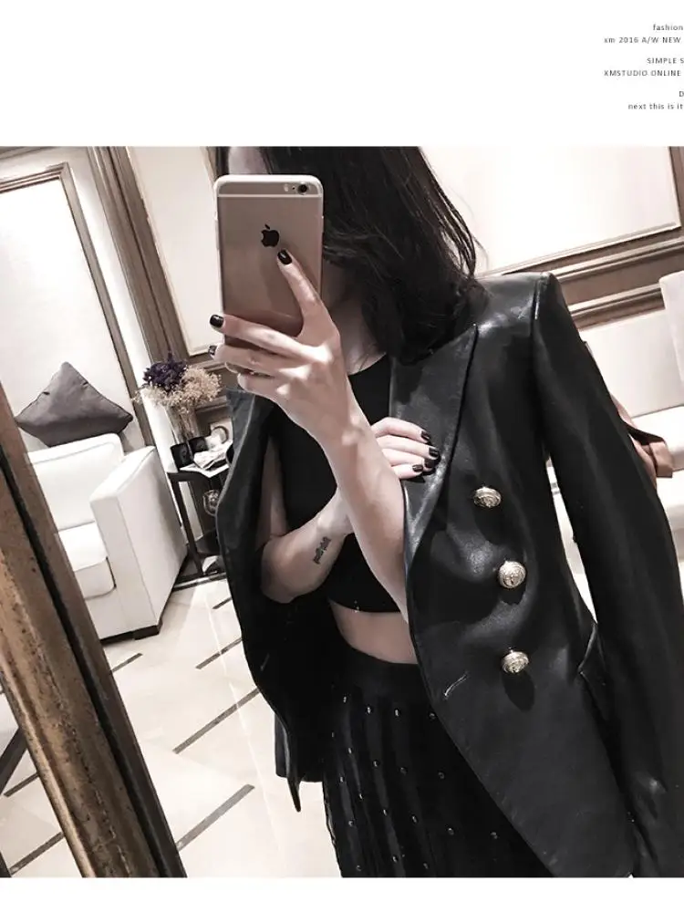 سليم صالح بو الجلود Bla سهرة Sle بريتي الخصر مقصوص Jaet ort ملابس خارجية للنساء معطف الشتاء Faionable #2