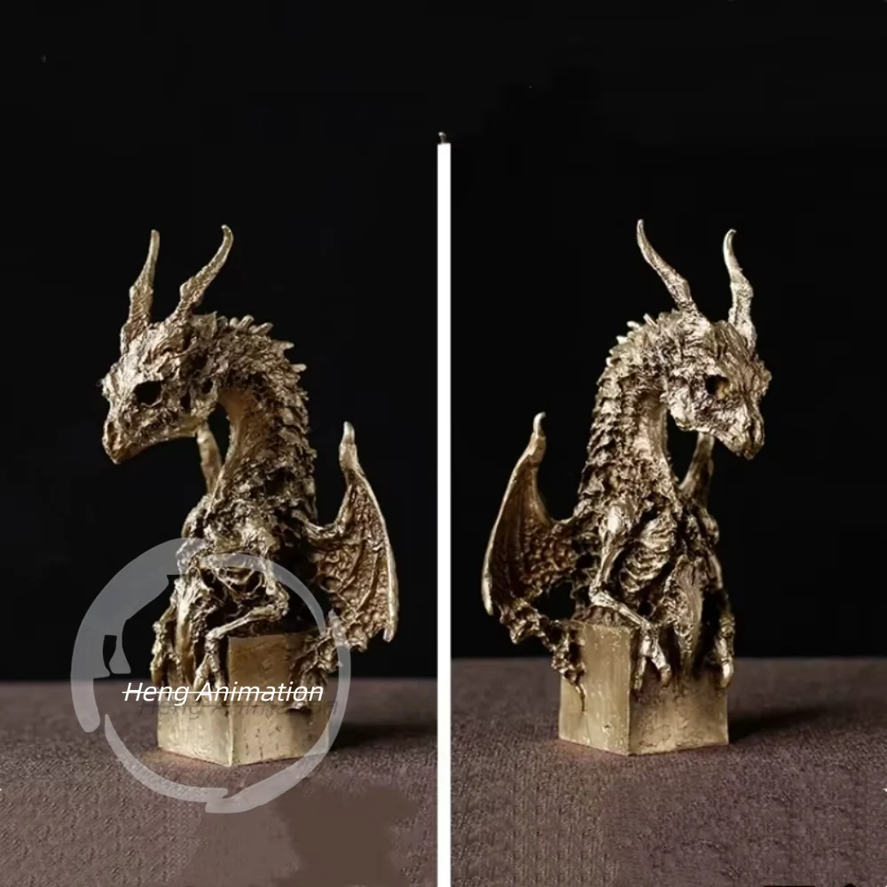 In Stock Solid Brass Winged Skeleton Dragon Bust Gothic Myth Creature Figurine Desktop Ornament Collectiblegift