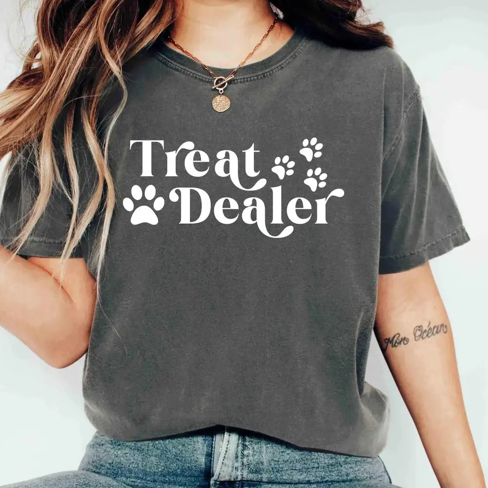 

Women Cotton T Shirt Treat Dealer Shirt Funny Pet Lover Shirt Cute Dog Print Tee Animal Lover Gift Fashion Crop Tops
