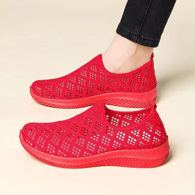 صيف جديد المرأة شبكة الجوف خارج حذاء رياضي غير رسمي لينة وحيد عدم الانزلاق تنفس جولة تو الانزلاق على أحذية مشي خفيفة الوزن