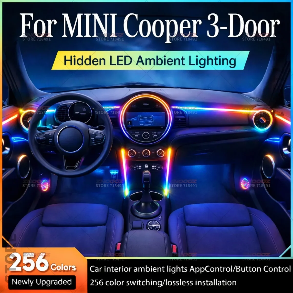 22in1 RGB Car Interior Acrylic Car Ambient Lights RGB Hidden Acrylic Strip Decoration Atmosphere Accessories For Cooper 3-Door