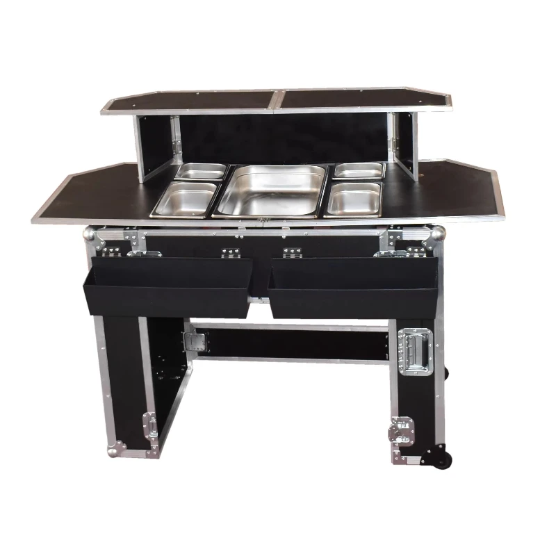 Wedding aluminum folding trolley event furniture, bar flight case collection table