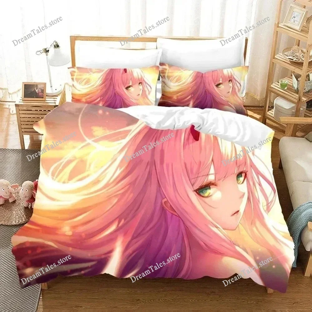 Darling in The Franxx Zero Two 02 Bedding Set Cartoon Anime Set Adult Kid Bedroom Duvet Cover Sets 3D Print Kawaii Anime