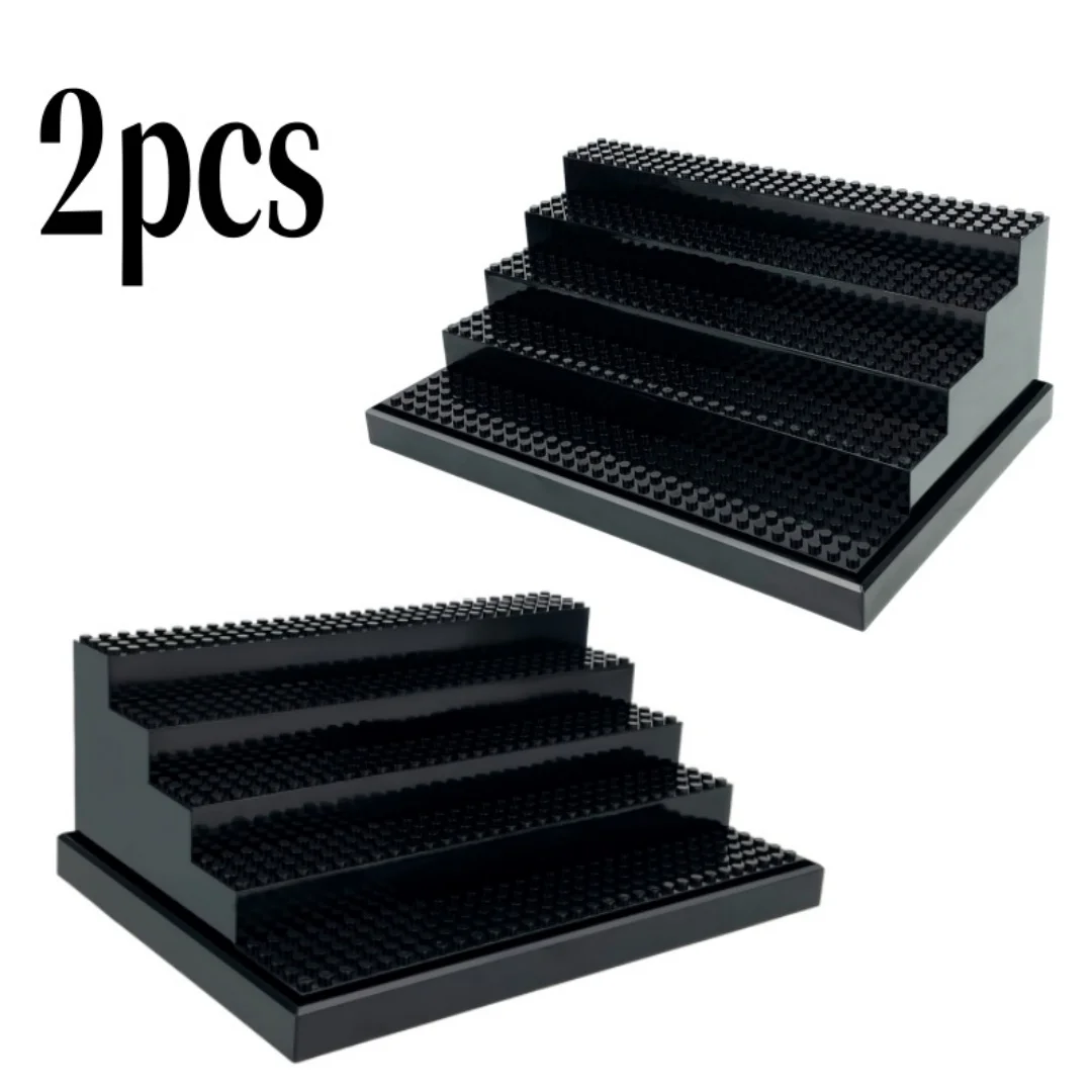 Conjunto com 2 Suportes de Exibição para Minifiguras de 5 Camadas – Prateleira de Colecionador em ABS Resistente a Poeira para Figuras de Blocos de Montar (Sem Tampa)