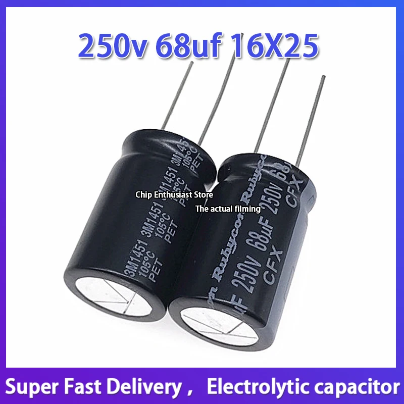 5PCS Rubycon imported aluminum electrolytic capacitor 250v 68uf 16X25 Ruby CFX high frequency and long life