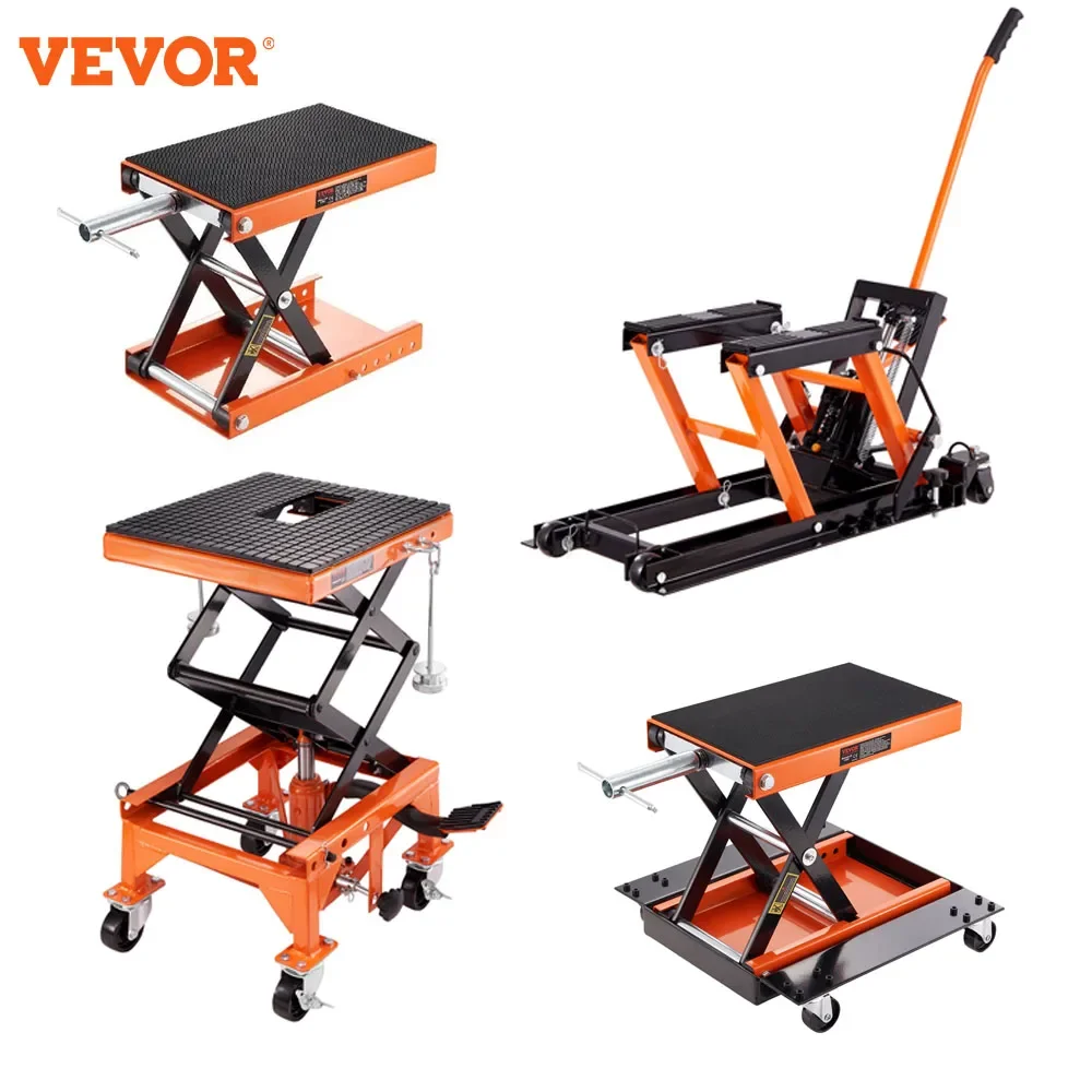 VEVOR Motorcycle Jack Capacity Motorcycle Scissor Lift Jack 350/1100/1500 LBS with Wide Deck & Safety Pin for Bikes Motorcycles