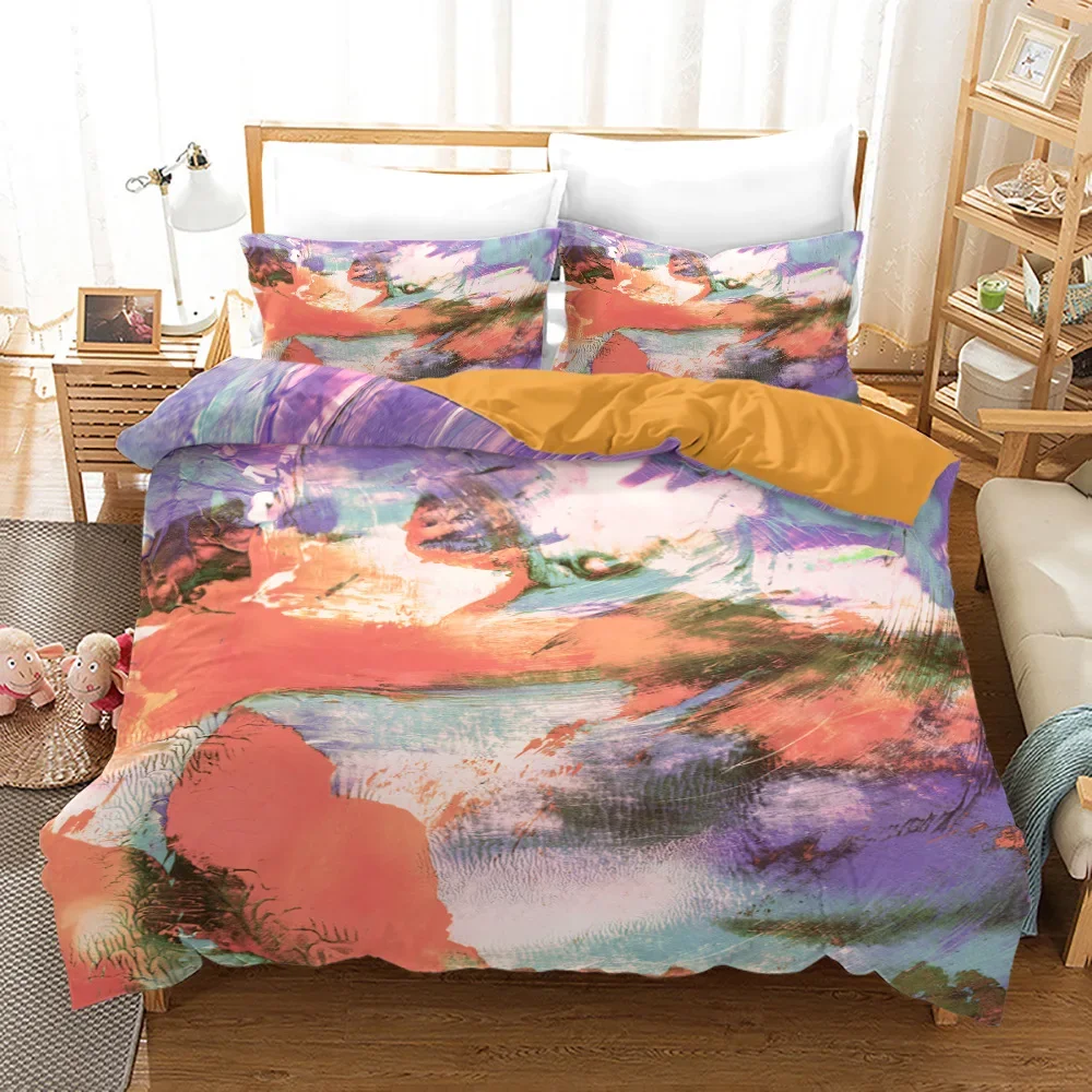 Oil Painting Style Duvet Cover King/Queen Size Modern Trendy Abstract Orange Tone Splash Ink Graffiti Soft Polyester Bedding Set