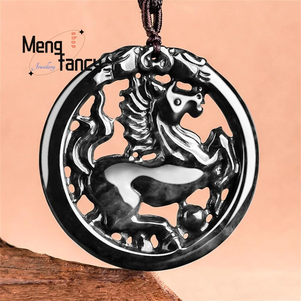 

Natural Myanmar A-goods Jadeite Zodiac Horse to Success Wuji Zhong Jade Pendant Exquisite Retro Handicraft Fashion Fine Jewelry