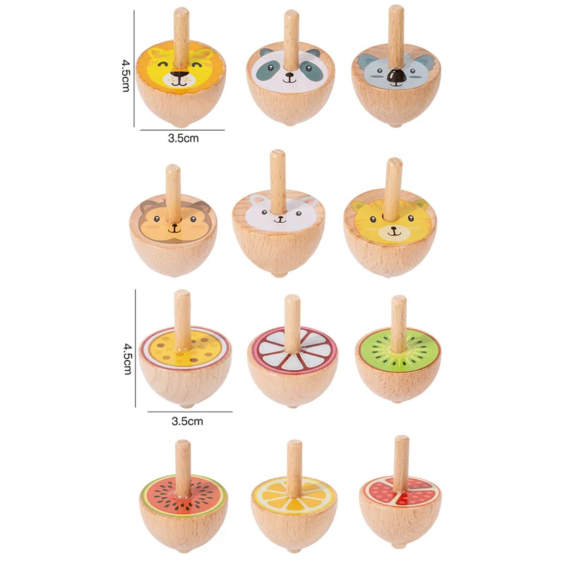 6 pçs de madeira girando topo brinquedos dos desenhos animados infância giroscópio de madeira brinquedos crianças montessori colorido giroscópio presentes de aniversário