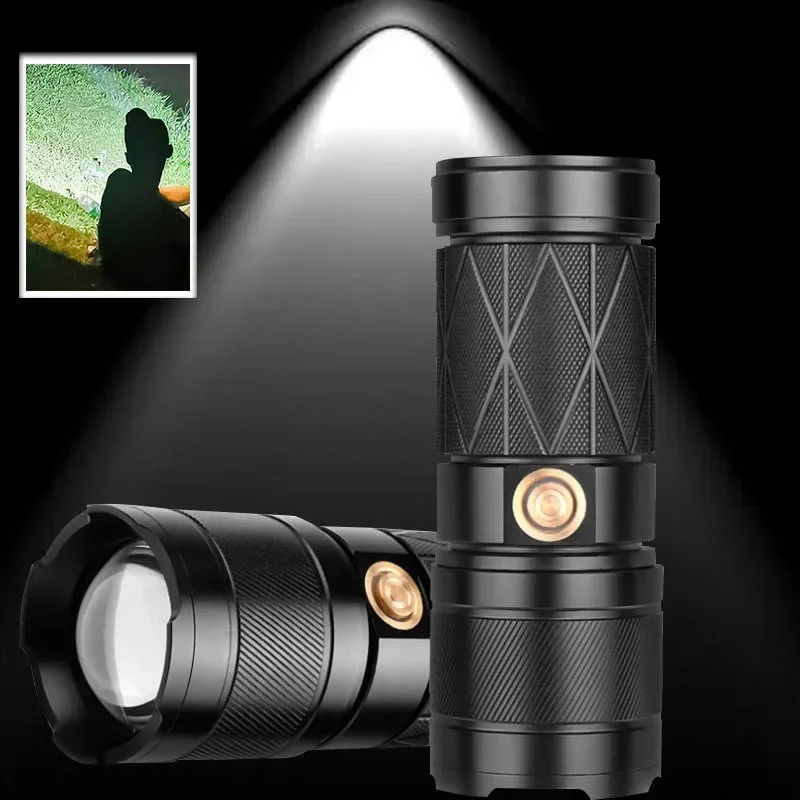 High Power Long Shot LED Flashlight Built-In Battery Type-C Rechargeable Zoomable Hand Lantern for Outdoor Camping