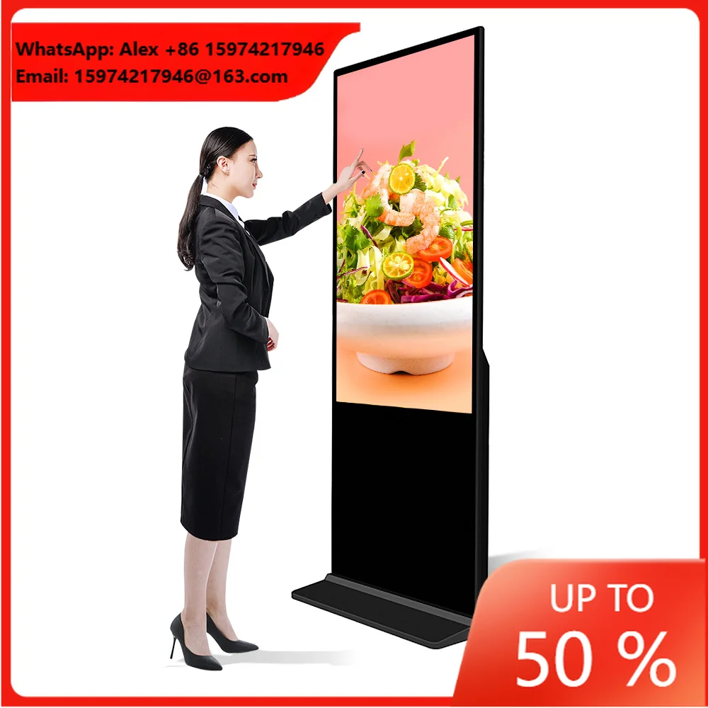 Custom 43 55 Inch Indoor Vertical Advertising Lcd 4k Android Wifi Full Screen Touch Digital Signage Display Media Player
