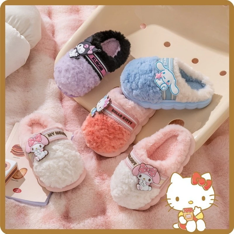 

Детские хлопковые тапочки Hello Kitty Cinnamoroll в стиле аниме Kawaii Sanrio, зимние милые домашние тапочки с героями мультфильмов, обувь, подарки для девочек