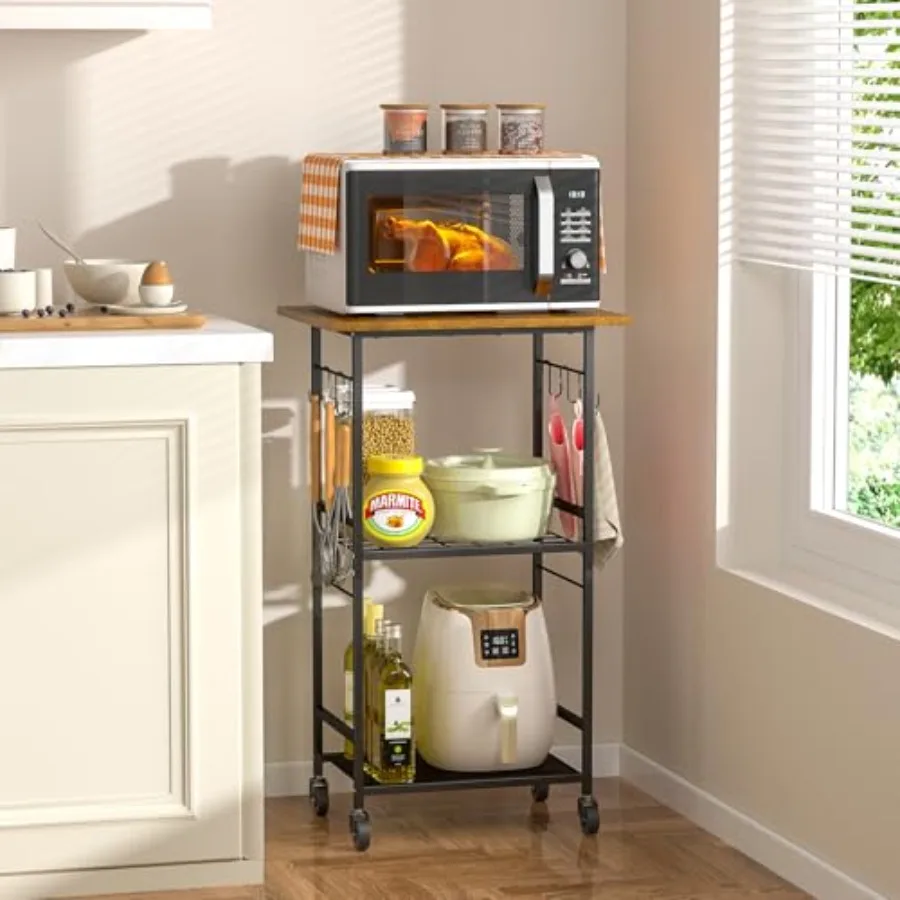 Rolling Kitchen Microwave Cart 3 Tier Microwave Table Stand with Adjustable Shelf Kitchen Storage Rack on Wheels Coffee Station