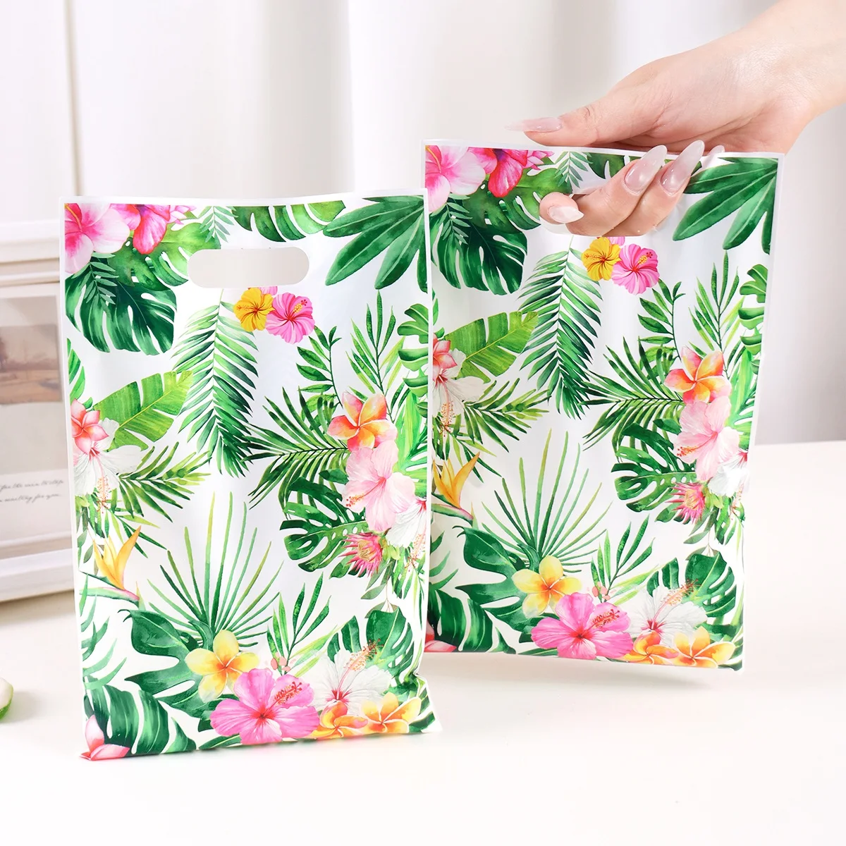 Summer Hawaiian Floral Plastic Tablecloth Flamingo Table Runner Candy Bags For Tropical Hawaiian Birthday Party Decorations - view 2